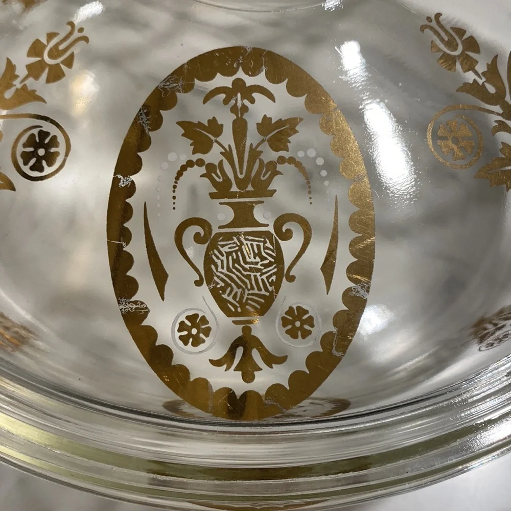 Mid century Fire King Elegant Gold Patterned Glass Serving Dish